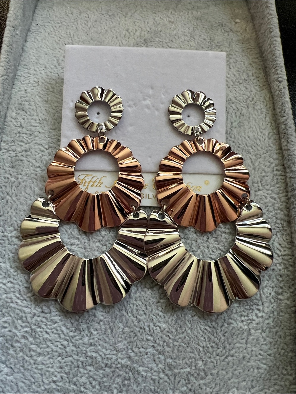 Two-Tone Ruffled Hoop Drop Earrings - Women Jewelry